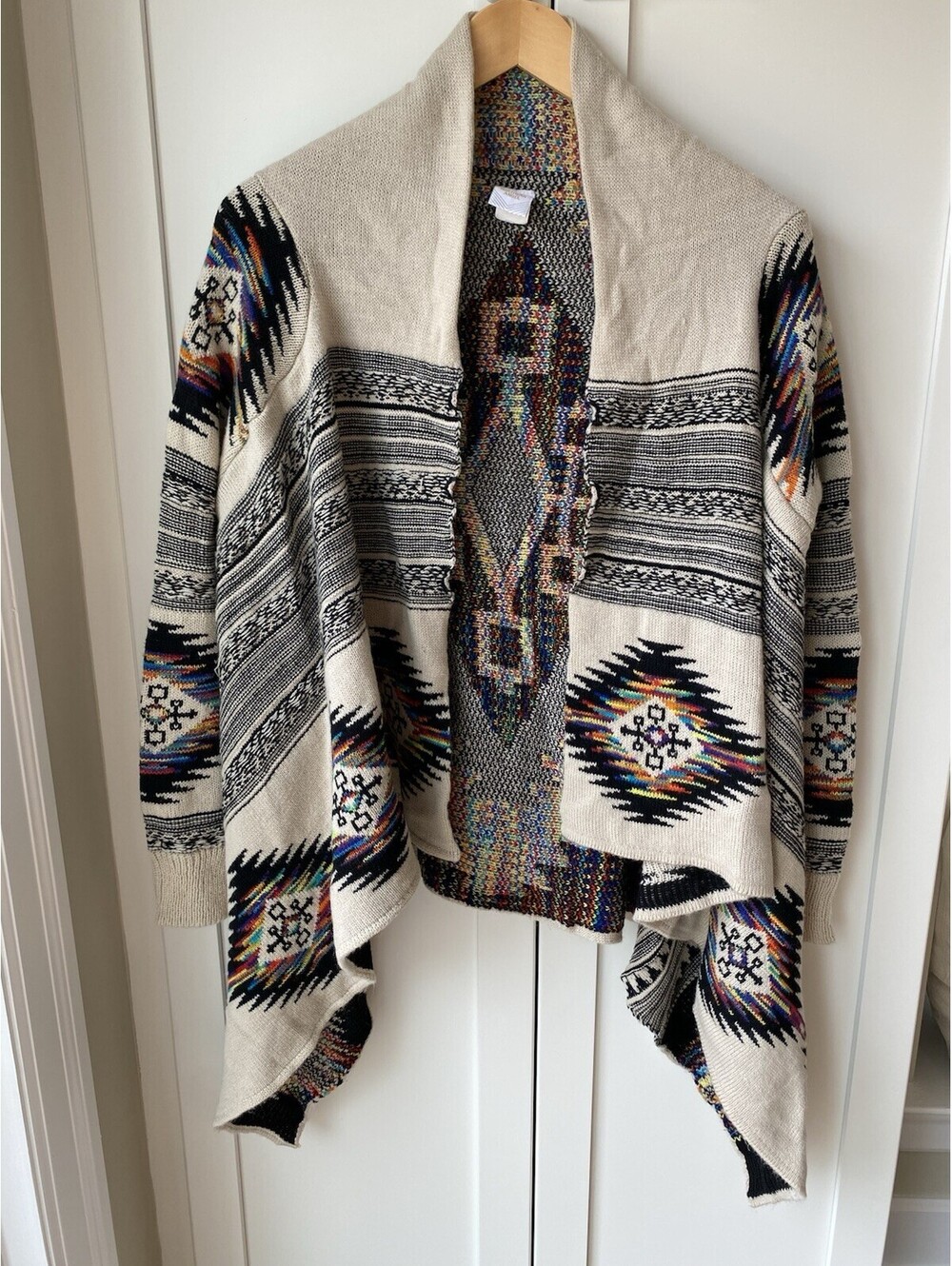 Northern Angel Cardigan Sweater Womens Large Multicolor Aztec Tribal Open Front